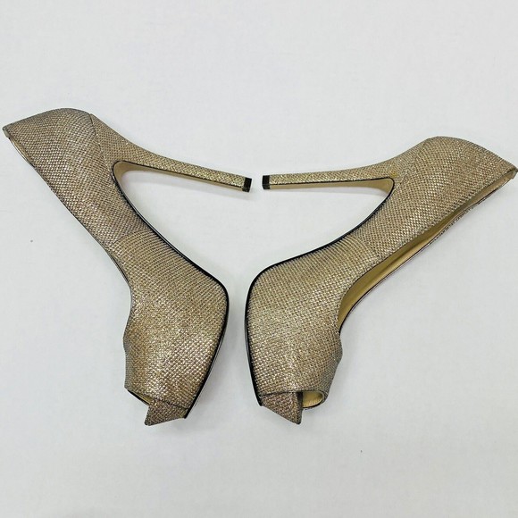 ENZO ANGIOLINI  Womens Size 8.5 M Gold Mesh Fabric Open Toe Stiletto Platform - Picture 3 of 9